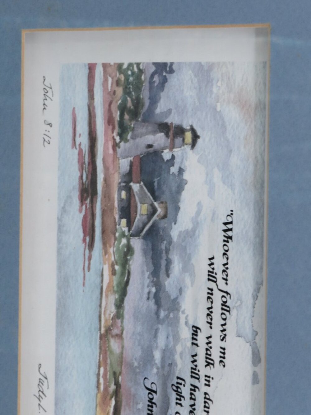 Vintage Framed Lighthouse Watercolor Art John 8 12 Judy L Risko Brown Wood 13x11